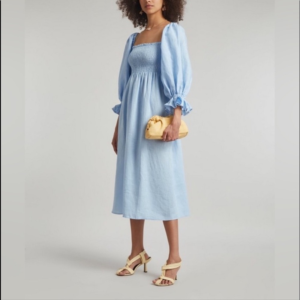 Sleeper Atlanta linen midi dress in blue